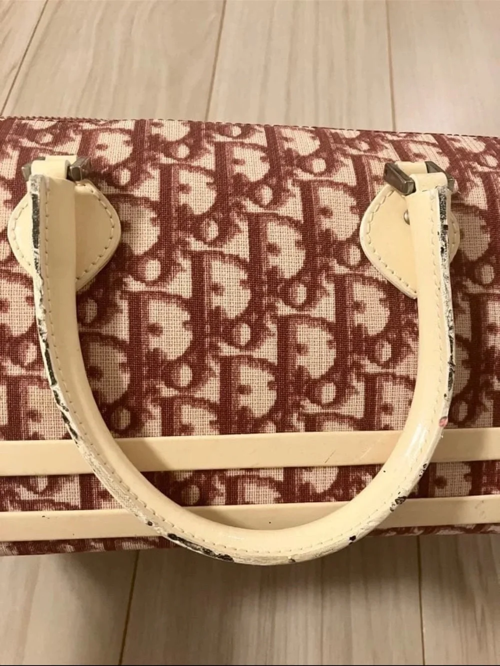Dior Red and Cream Monogram Satchel with Number Patch
